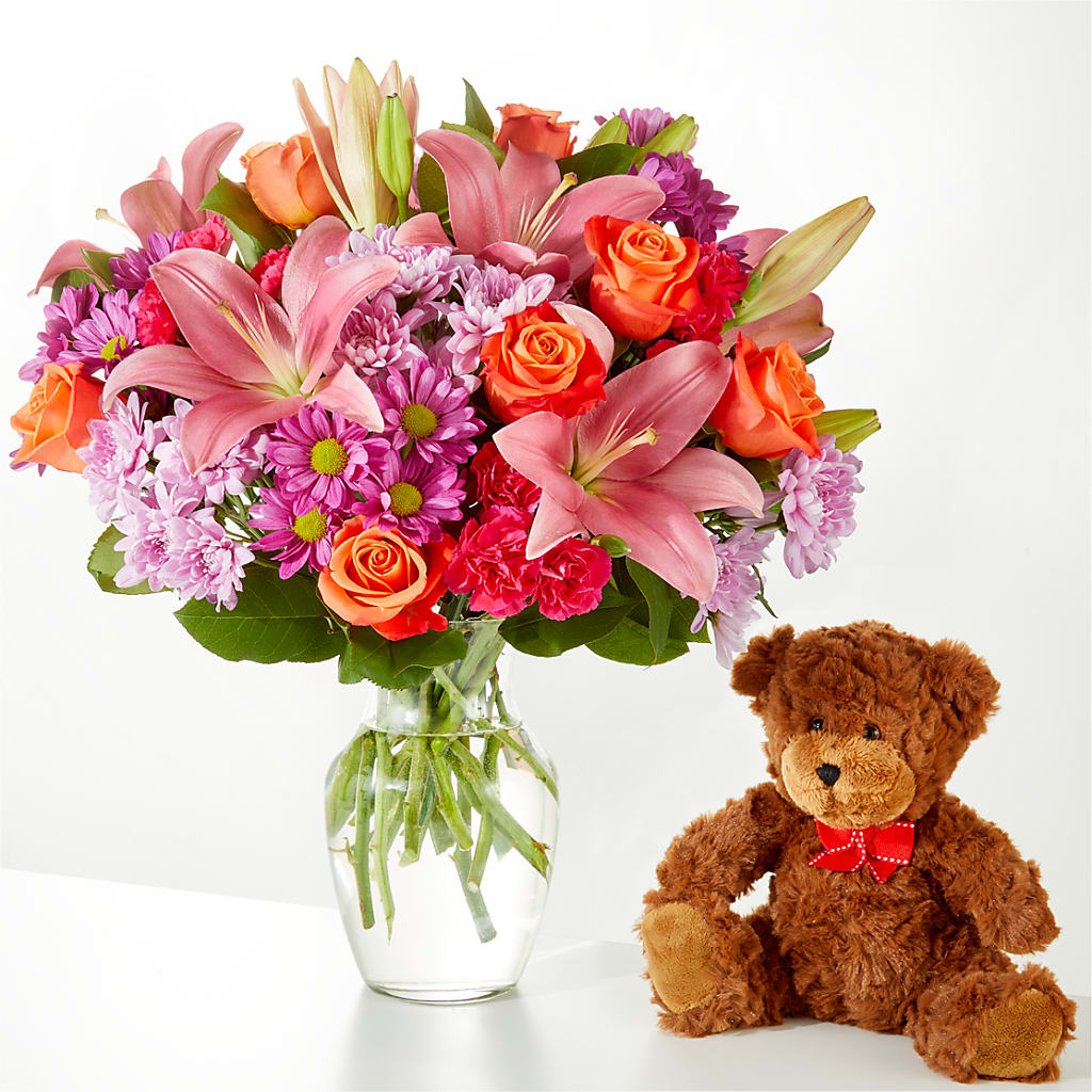 One and Only Bouquet and Bear Bundle – Evergreen Flowers, Tucson AZ