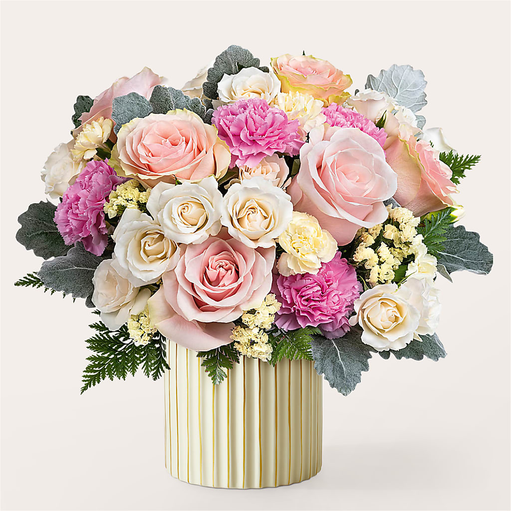 Blissful Moments Bouquet with Ivory Vase – Evergreen Flowers, Tucson AZ