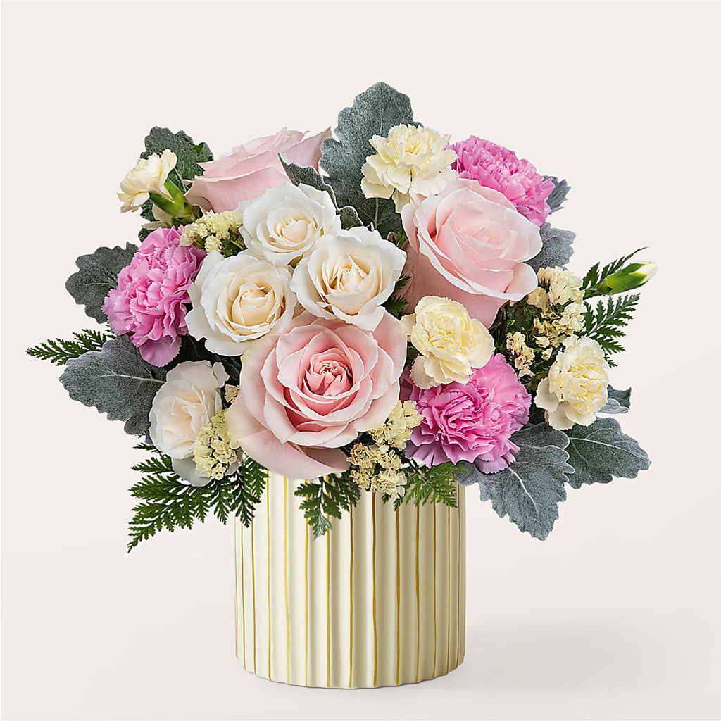 Blissful Moments Bouquet with Ivory Vase – Evergreen Flowers, Tucson AZ