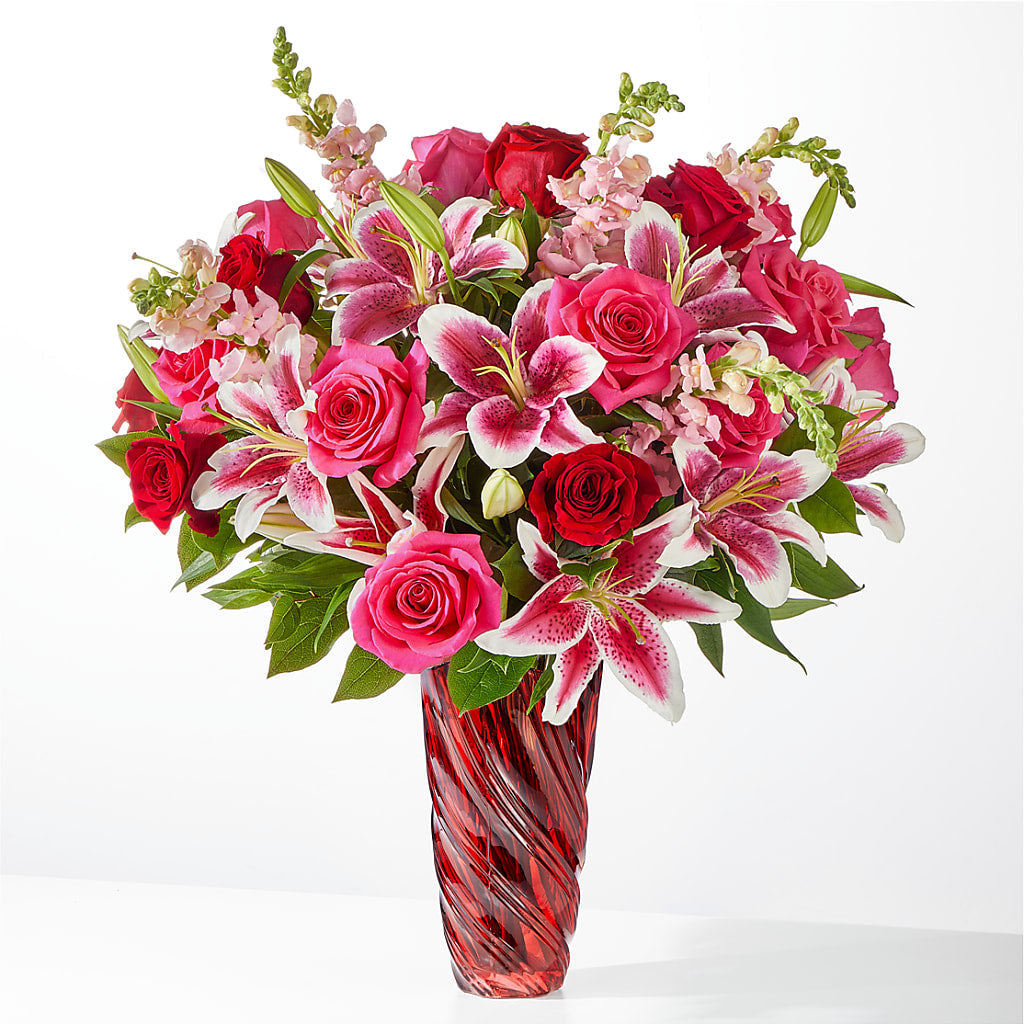 Always You Bouquet with Luxe Swirl Vase – Evergreen Flowers, Tucson AZ