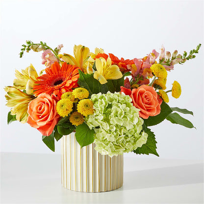 Autumn Sunshine Bouquet with Ivory Vase –  Evergreen Flowers, Tucson AZ