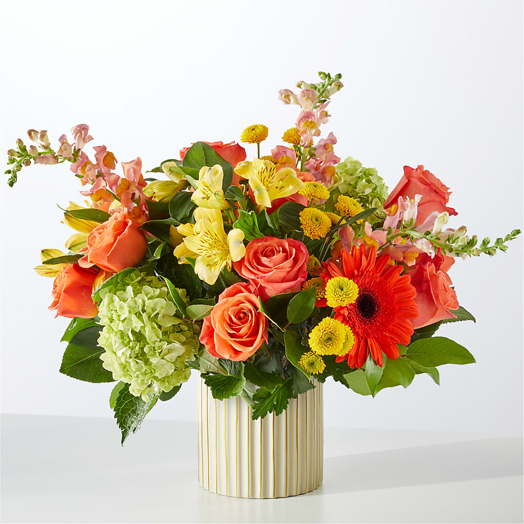 Autumn Sunshine Bouquet with Ivory Vase –  Evergreen Flowers, Tucson AZ