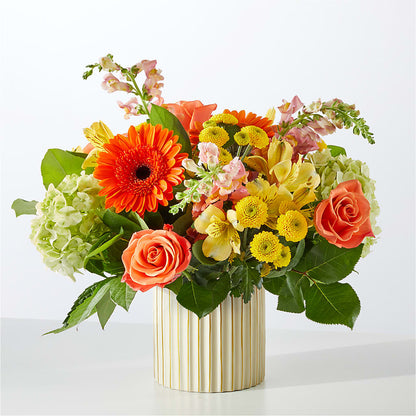 Autumn Sunshine Bouquet with Ivory Vase –  Evergreen Flowers, Tucson AZ