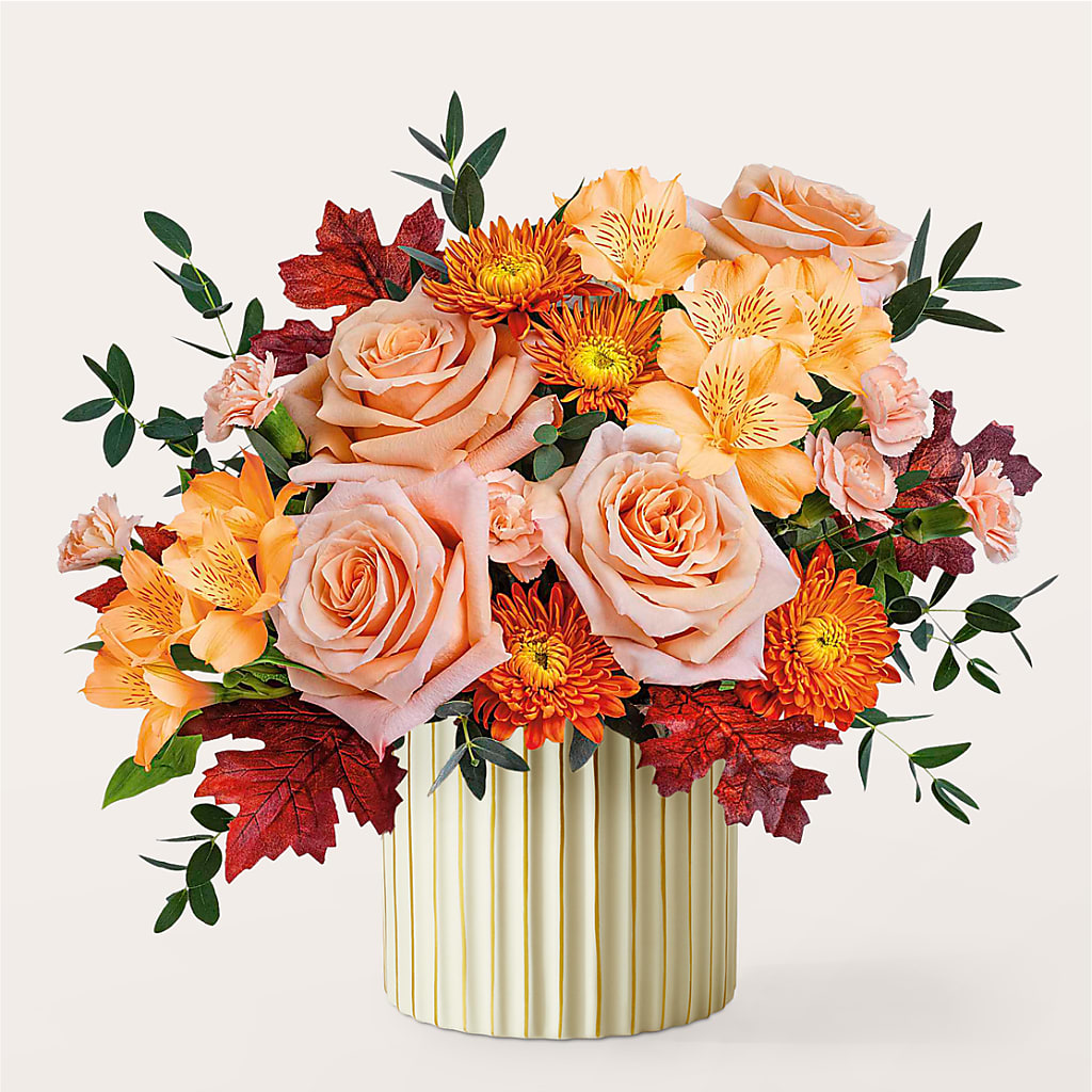 Spiced Latte Bouquet with Ivory Vase –  Evergreen Flowers, Tucson AZ