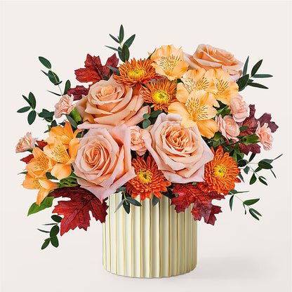 Spiced Latte Bouquet with Ivory Vase –  Evergreen Flowers, Tucson AZ