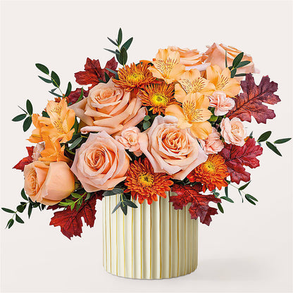 Spiced Latte Bouquet with Ivory Vase –  Evergreen Flowers, Tucson AZ