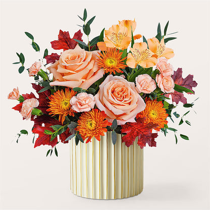 Spiced Latte Bouquet with Ivory Vase –  Evergreen Flowers, Tucson AZ