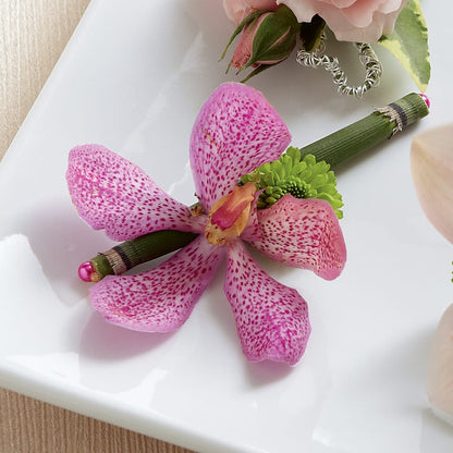 Pink Mokara Boutonniere –  Evergreen Flowers, Tucson AZ
