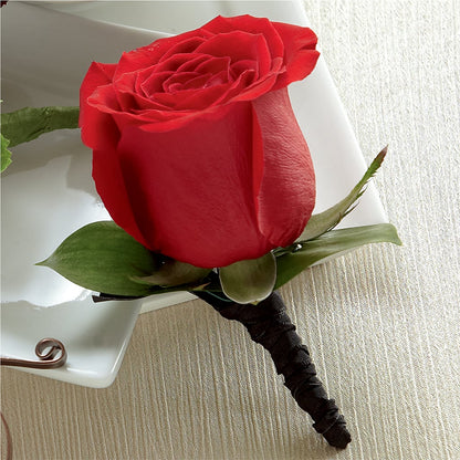 Red Rose Boutonniere –  Evergreen Flowers, Tucson AZ