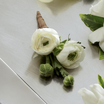 White Ranunculus Boutonniere –  Evergreen Flowers, Tucson AZ